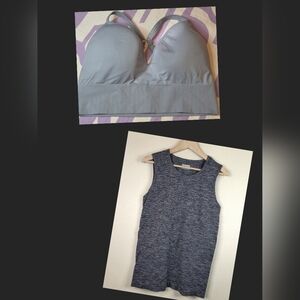 Lot Athleta Renew Tank Top & Sport Bra Activewear Women's XL Heather Gray Ribbed
